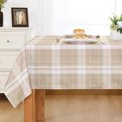 Karierte Tischdecke 140x240cm Beige Wetterfest Abwischbar für Drinnen & Draußen
