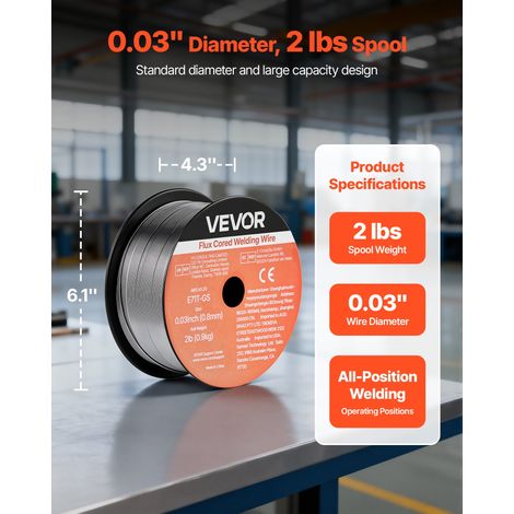Fil Fourré sans Gaz 0,8 mm 0,9 kg par Bobine Fil de Soudage MIG E71T-GS pour Soudage à l'Arc de Toutes Positions, Auto-protégé, Uti… (1/5)