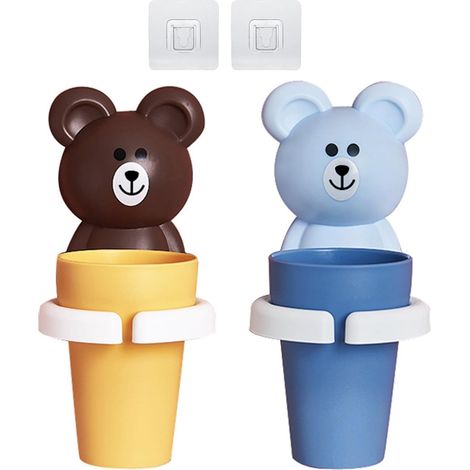 Soporte de plástico para cepillos de dientes, juego de 2 unidades, no requiere perforación, con soporte integrado para cepillo de dientes, para niños a partir de 2 años. (1/5)
