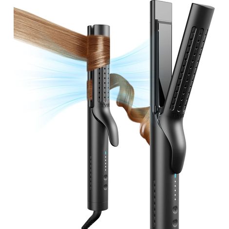 Lisseur Boucleur a Cheveux 2 en 1 - Fer à Lisser et Boucler Ionique 32 mm pour Lissage Rapide ou Boucles Durables avec Flux d'Air 360°, Anti-Brûlure, 5 Réglages de Température, Noir (1/5)