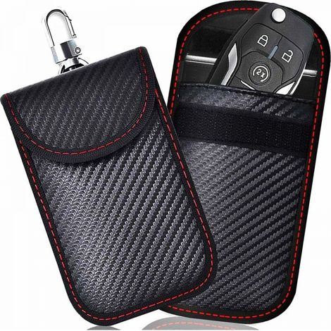 Signal Blocage Faraday Pochette Sac, Lot de 2 Pochettes Blocage Signal pour Clé Voiture, Étui de Protection anti en Fibre de Carbone (1/5)