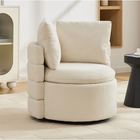 Sillón giratorio 72x66.5x76 cm marfil en chenilla con almacenaje oculto (1/2)