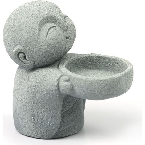 Petite statue de Bouddha Zen Moine Zen Sculpture Bougeoir Figurine Pierre Bleue Ornement Prière Maison Bureau Décoration Feng Shui pour la chance et la richesse (moine Jizo) (1/5)