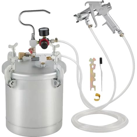 Lata de pulverizador de pintura a presión, capacidad de 2,5 galones, manguera de 10 pies, boquilla de 3 mm, presión de funcionamiento de 45-60 PSI, consumo de aire de 6-8,8 CFM. (1/5)