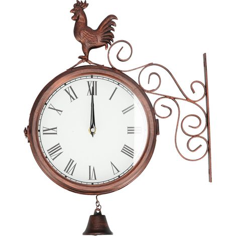 Horloge murale coq double face, laiton antique, chiffres romains ronds, fer forgé pour la maison (1/5)