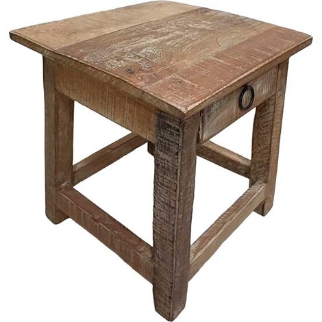 Taburete con cajón de madera acabado artesanal 25x25x29 h cm