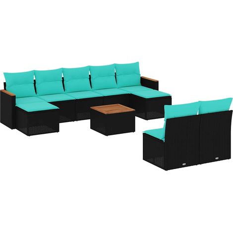 Maison Exclusive - 10-teiliges Gartensofa-Set mit Kissen, schwarz