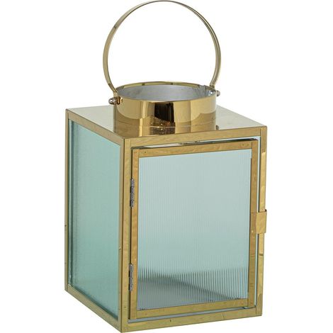 Lanterne Porte-Bougie en métal pour Sol ou Table chromée dorée 14 x 14 x 20 cm (1/5)