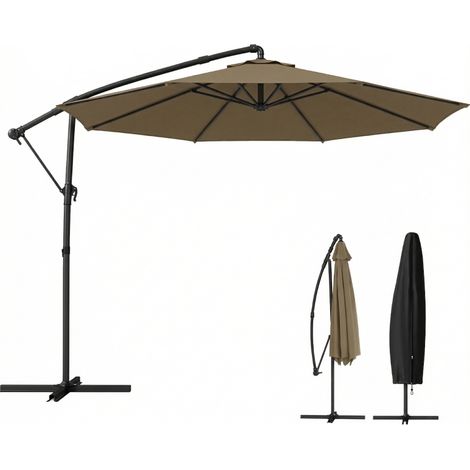 Parasol déporté de jardin de 3 m avec housse, parasol rond à débordement pivotant à 360° et inclinable, kaki (1/5)