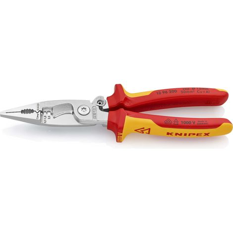KNIPEX 13 96 200 SB Pliers for Electrical Installation insulated with multi-component grips, VDE-tested chrome-plated 200 mm