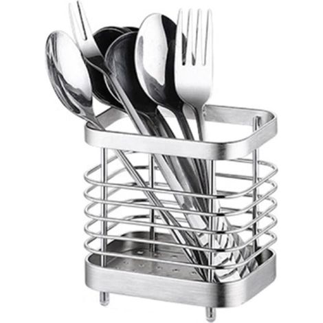 Égouttoir Rangement Couverts, Support Panier Pour Couteaux, Fourchettes, Cuillères, Ustensiles de Cuisine Porte-couverts Acier Inoxydable, Argent (1/5)