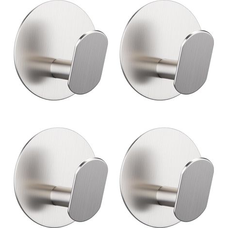 4 Pièces - Crochet Adhésif - Porte Manteau - Acier Inoxydable - Sans Perçage - Pour Salle De Bain Et Cuisine - Argent - 5cm
