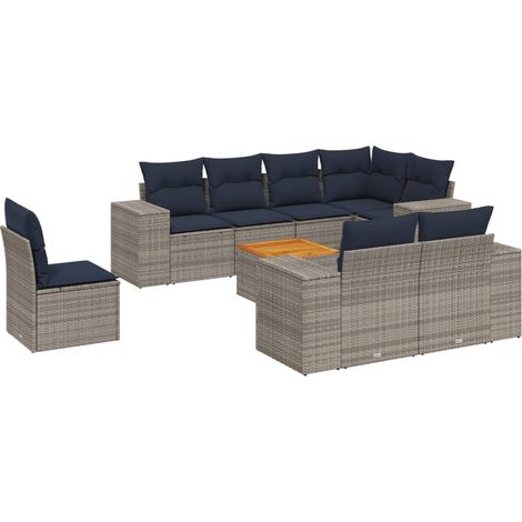 9-teiliges Gartensofa-Set mit Kissen, grau, Polyrattan vidaXL (1/5)