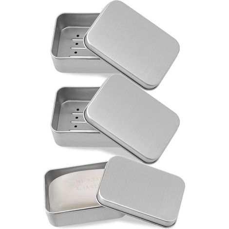 Portasapone in alluminio, 3 portasapone con scolapiatti rimovibile, scatola in metallo per casa o in viaggio (1/4)
