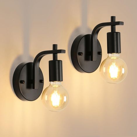GOECO Lot de 2 Appliques Murales, Lampes Murales Industrielles E27 en Métal pour Chambre, Couloir, Bar (Ampoule Non Incluse) (1/5)