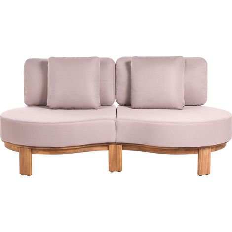 Garden Sofa Light Brown Acacia Wood Frame & Legs Beige Cushions 2 Seater Garden Furniture ARZELLO (1/5)