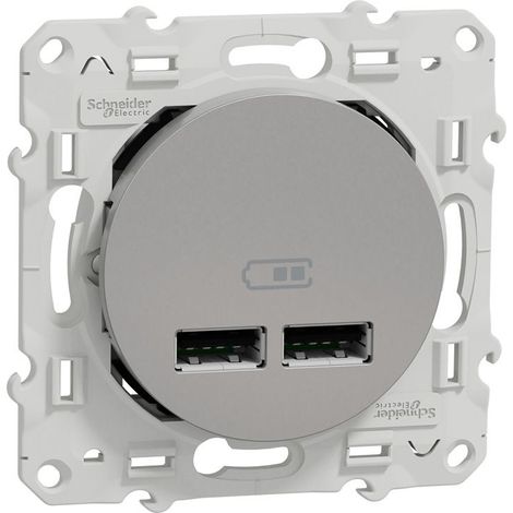 Schneider Electric – Chargeur USB double 2.1 A – Aluminium – Prise USB composable – Gamme Odace – Fixation par vis et griffes – Compatible norme EN 62684 - S530407 (1/3)