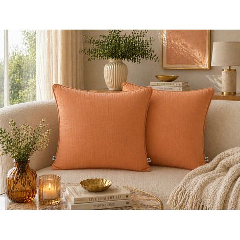 Lot de 2 coussins 45 x 45 cm gaze de coton Abricot – Déhoussables zip – Passepoil (1/5)