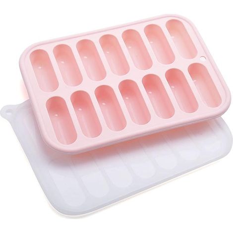 Set mit 3 pinken Silikon-Eiswürfelformen mit Deckeln, Wurst- und Hotdog-Form, spülmaschinen- und ofenfest, ideal für Wasserflaschen (1/5)