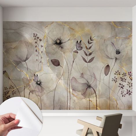 Papier peint adhésif décoratif pour salon chambre et cuisine Facile à poser avec colle Fleurs délicates 152x104 cm (1/5)