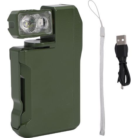 Mini plastic flashlight, 400lm, USB rechargeable, portable, flat flashlight, for camping, hiking, fishing, emergencies, green (1/5)