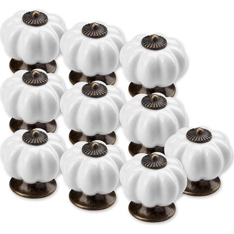 10 x Bouton de meuble, pommeau 36 mm, bouton de tiroir sur pied blanc bruni, bouton en porcelaine (1/4)
