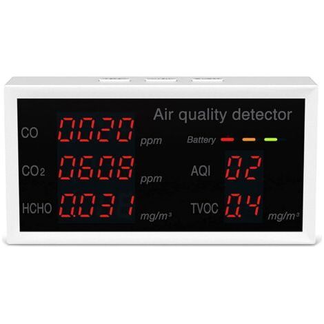 Détecteur de CO2 Qualité de l'air CO/CO2/HCHO/TVOC/AQI Détecteur Température Humidité Testeur Noir Dioxyde De Carbone Moniteur Pour Voiture Bureau À Domicile Divers-Chrom (1/5)