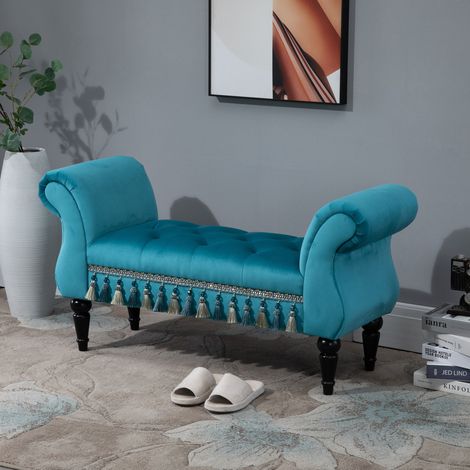 seduta poltrona 117x40x58 imbottita vintage legno blu OKMYHOME (1/4)
