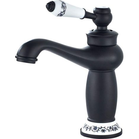 Bathroom Faucet, Single Handle Basin Mixer Tap, Retro Sink Faucet, Black Brass (1/5)
