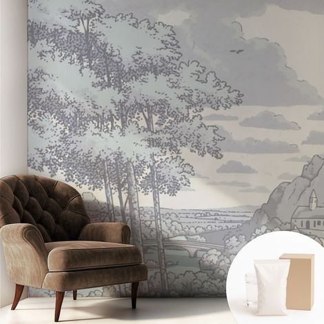 Papier peint intissé mural classique avec imprimé motifs décoratifs design élégant non‑tissé Paysage féérique 250x250 cm (1/5)
