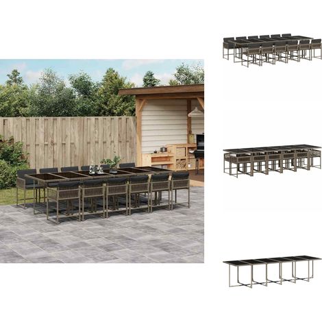 13-tlg. Garten-Essgruppe mit Kissen Grau Poly Rattan - Gartentisch - Gartenmöbelset - Esstisch - Gartenlounge - Outdoor Möbel (1/5)