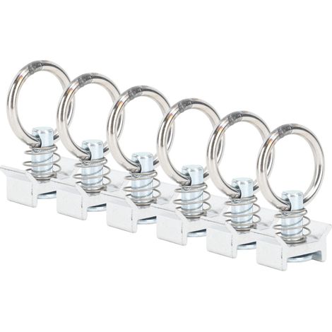 Lot de 6 fixations à goujon unique pour rail en L avec anneau rond, en acier inoxydable et aluminium, pour l'installation logistique sur rails de transport aérien. (1/5)