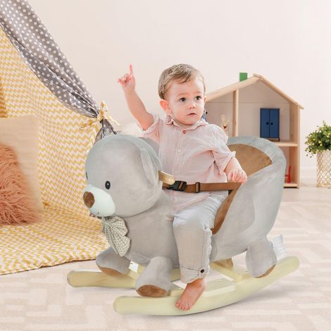 Poney à Bascule en Forme d'Ours avec Sons, Cheval à Bascule pour Enfants de 18-36 mois Interactif, Gris, 60x33x50 cm (1/5)