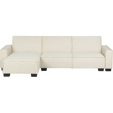 Sofá cama esquinero tapizado en tela beige 3 plazas cama en forma de L izquierda Romedal