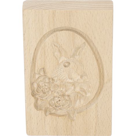 Moule à biscuits en bois à démouler facilement, réutilisable et lavable, sculpté en forme de lapin et de fleur, idéal pour la pâtisserie maison. Motifs : lapin et fleur. (1/5)