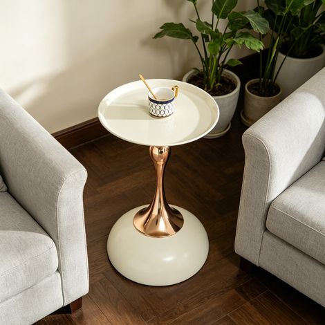 Runder Couchtisch 38 cm aus Metall in Weiß und Gold HAVRYA (1/5)