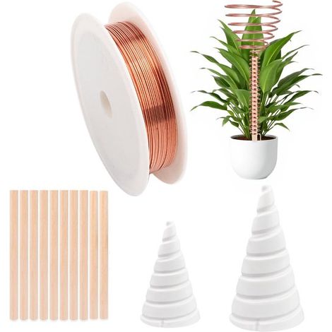 Kit di coltivazione elettrica con filo di rame - Supporto per coltivazione elettrica - 10 aste rotonde - per coltivare piante da giardino, ortaggi - Bianco - marrone (1/5)