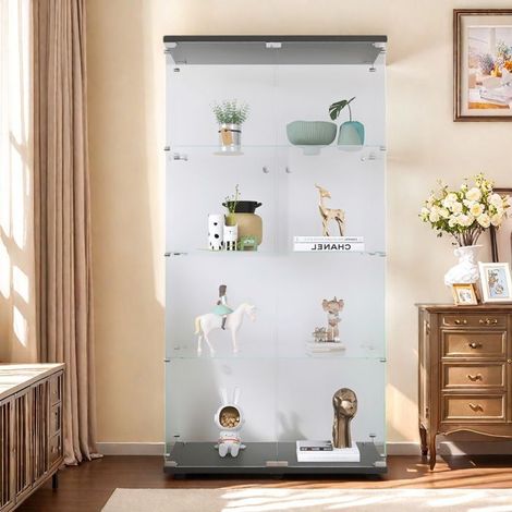 Glasvitrine - TANANT - 80,5x36,3x164,3 cm - 2 Türen - 4 Regale - Schwarz