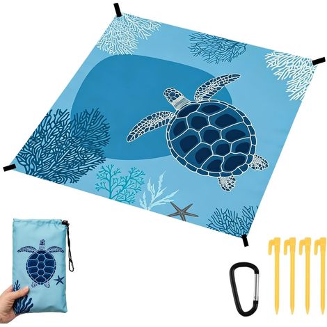 JSSEVN-Couverture de plage anti-sable, imperméable, avec clous de fixation, mousqueton pratique et sac, portable, pliable, couverture de pique-nique (1/5)