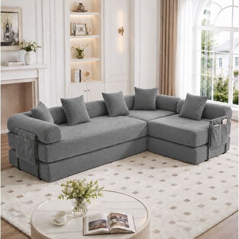 Sofá esquinero modular de pana gris oscuro 270 x 180 x 64 cm OKWISH (1/5)