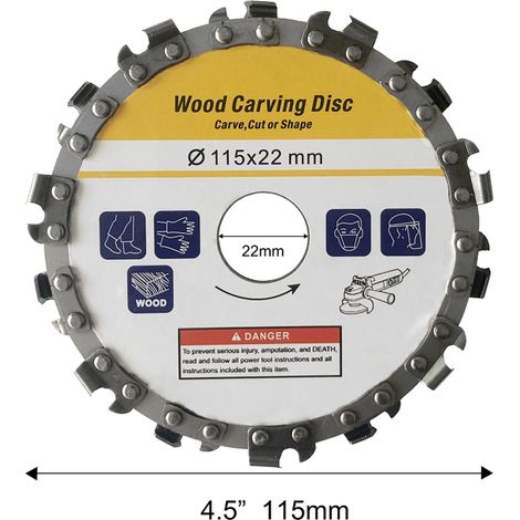 Disco abrasivo de acero inoxidable de 115 mm, 14 dientes, para trabajar la madera: disco para ranurar, tallar y dar forma a la madera. (1/2)