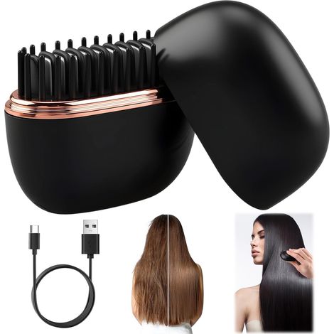 Brosse Lissante Sans Fil 2 en 1 Peigne Chauffant Portable à 3 Températures 160 à 200 C Anti Brûlure Idéale pour Cheveux Lisses ou (1/4)
