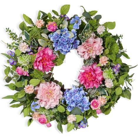 Guirlande Florale Artificielle - 60 cm - Pour Porte D'Entrée Terrasse Jardin Mur Intérieur Extérieur - Composition Avec Pivoines Dahlias Eucalyptus Feuillage Vert - 1 Pièce (1/5)