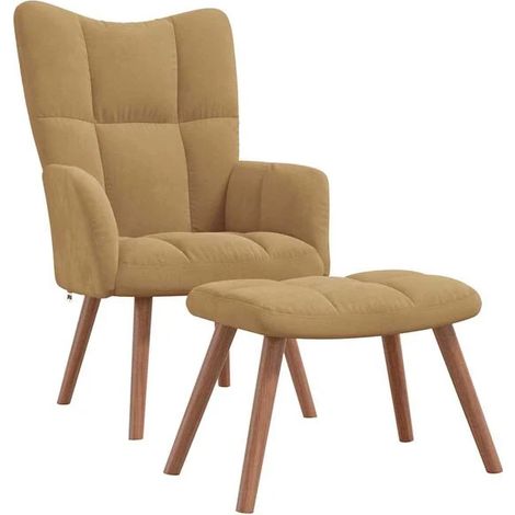 Un fauteuil inclinable avec repose-pieds, en velours marron. (1/5)