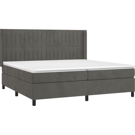 Cadre de lit LED avec sommier tête de lit matelas surmatelas 200x200 cm tissu velours gris foncé TDL0207689