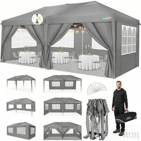 Faltpavillon 3x6m Grau mit 6 Seitenwänden, wasserdicht, UV-Schutz, stabil (1/5)
