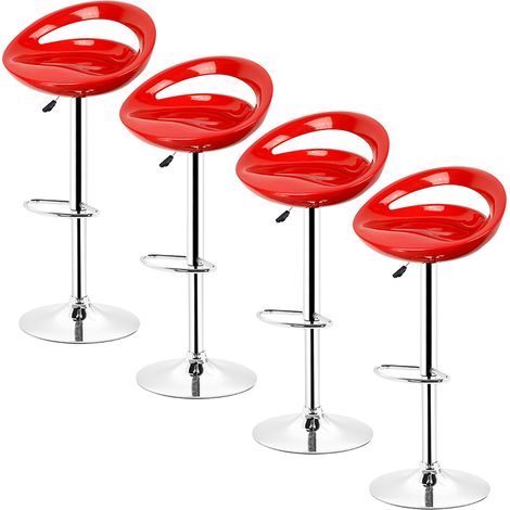 Aqrau Lot de 4 tabourets de bar,Hauteur réglable - Rouge - Style contemporain (1/5)