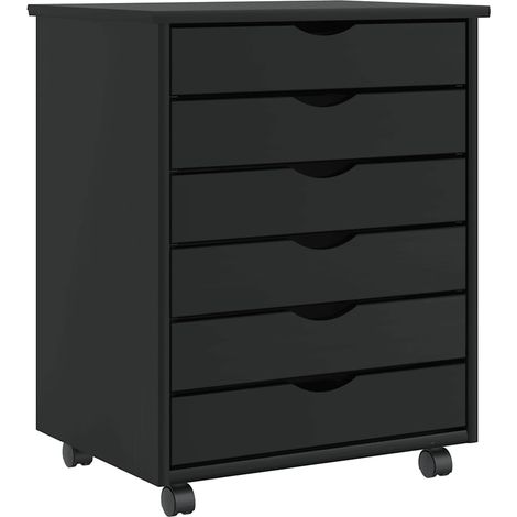 Armoire roulante avec tiroirs-Meuble de rangement MOSS noir bois de pin solide 244489 (1/5)