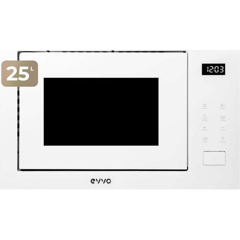 Micro-ondes encastrable EVVO Mi45 Glass Wh, micro-ondes gril, 1200 W, capacité 25 L, 8 fonctions, acier inoxydable