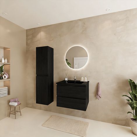 Meuble + colonne Verona 60cm noir mat vasque noire LOMAZOO (1/5)